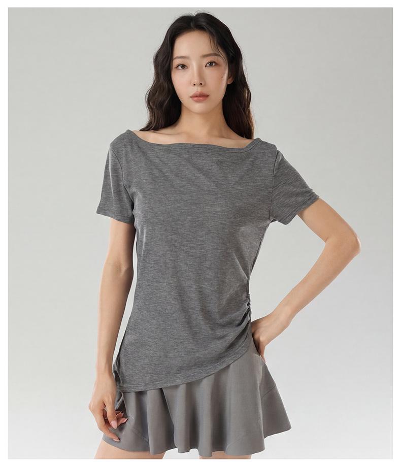 2026 Summer Lyocell Off-Shoulder Slimming Short-Sleeve Women's T-Shirt - Elegant & Versatile