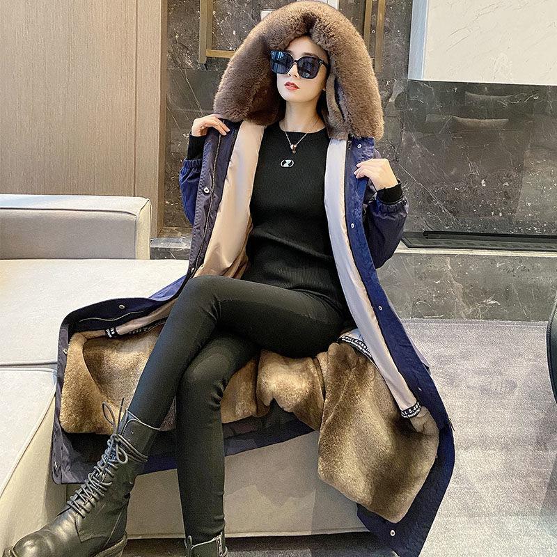 Nuova giacca invernale per mamme, parka in pelliccia sintetica ispessita con fodera staccabile e design lungo al ginocchio