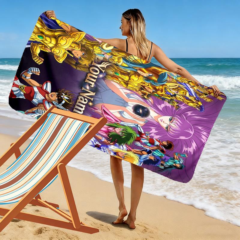 Name Custom Saint seiya Print Beach Towel, Large Soft Quick Dry Towel for Beach Camping Swimming