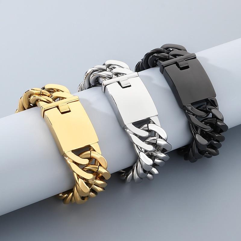 Versatile Fashion Jewelry, European and American Domineering 18mm Double-woven Four-sided Grinding Chain Polished Men's Bracelet 2026