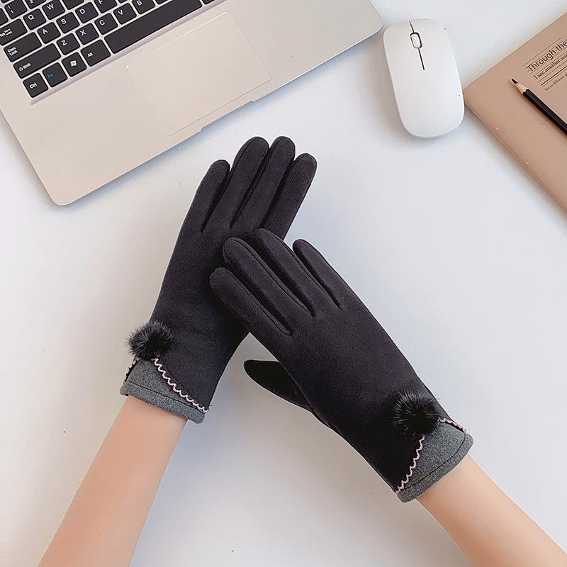 German Velvet Gloves, Warm Ladies Autumn and Winter Students Korean Version of Cute Cycling and Driving Touch Screen Thin Gloves
