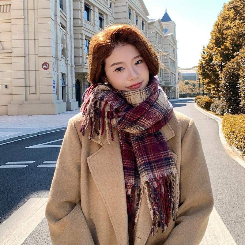 High-end Scarf Women's Winter Long Imitation Cashmere Retro Plaid Shawl Female Student Thickened Scarf To Keep Warm