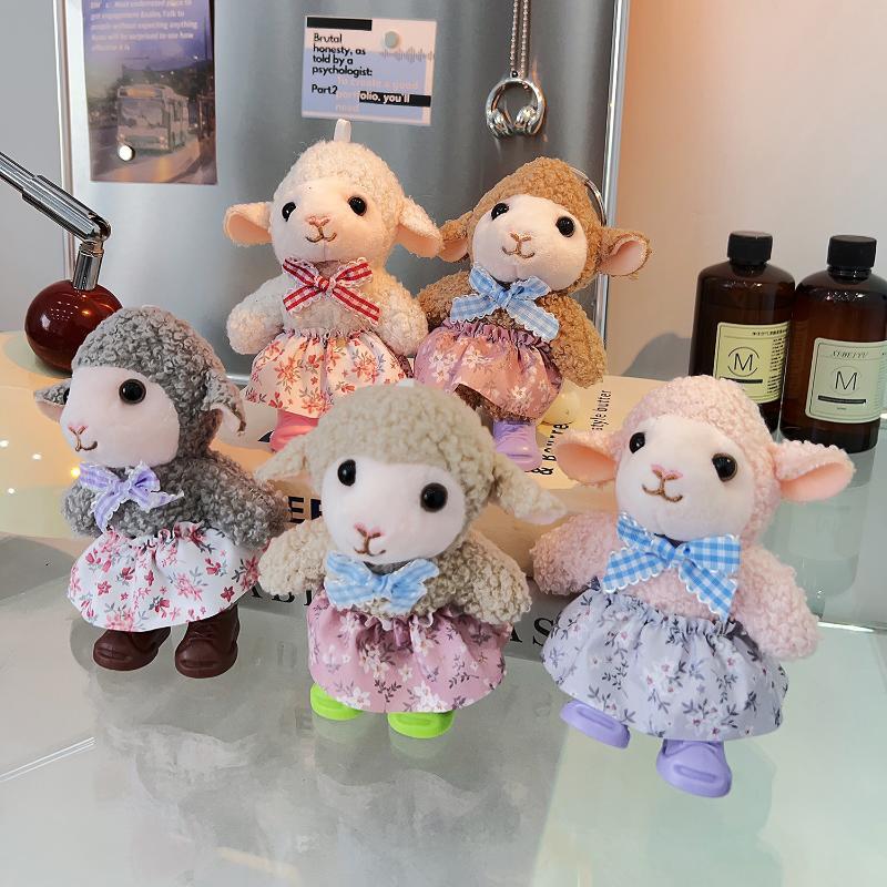 2027 Chinese Zodiac Lamb Plush Keychain Cute Floral Dress Sheep Stuffed Doll Portable Backpack Charm Gift