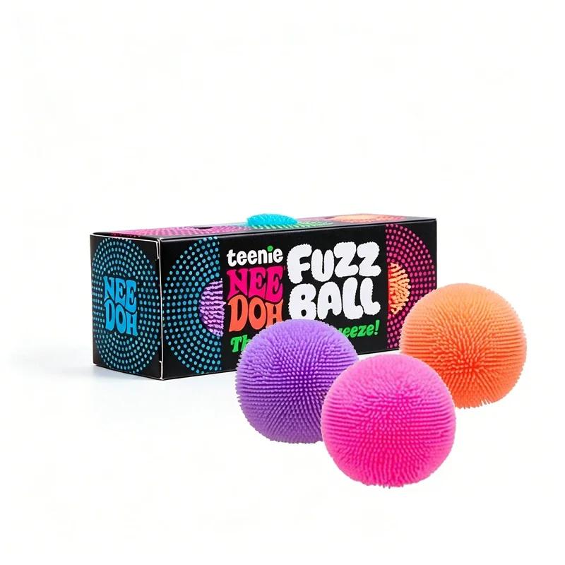 Needoh Fuzz Ball Stress Teenie 3 Pack Mini Relief Sensory Squishy Fidget Toy Stretchable The Groovy Glob Ball Fluffy Balls Toy