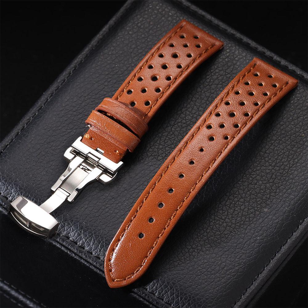 Universal Genuine Cowhide Watch Band Butterfly Buckle Vintage Straps for Men Women Breathable Bracelet Belt 18/20/22mm Wristband