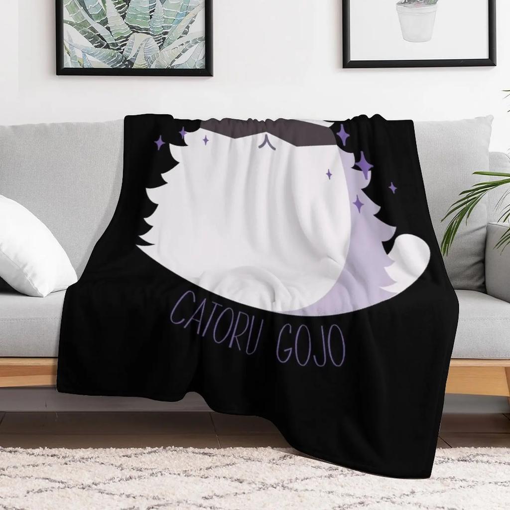 Chibi Gojo Cat Throw Blanket Winter Beds for Winter Flannels Soft Plush Plaid Blankets
