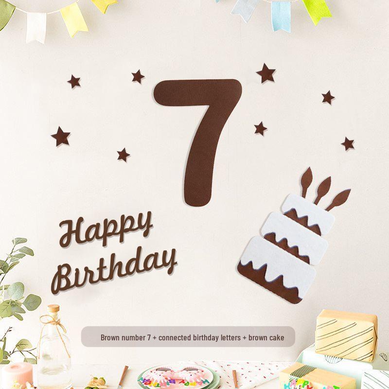 Minimalist Mori-Style Felt Happy Birthday Cake Wall Sticker for Baby's 1st Birthday Photo Props.