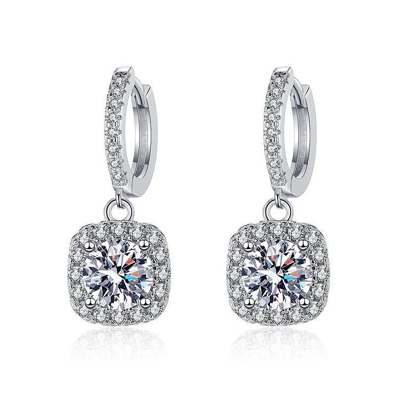 Elegant Geometric Square Drop Earrings Women Sterling With Moissanite 0.5ct Or 1ct Long Dangle Stud Jewelry