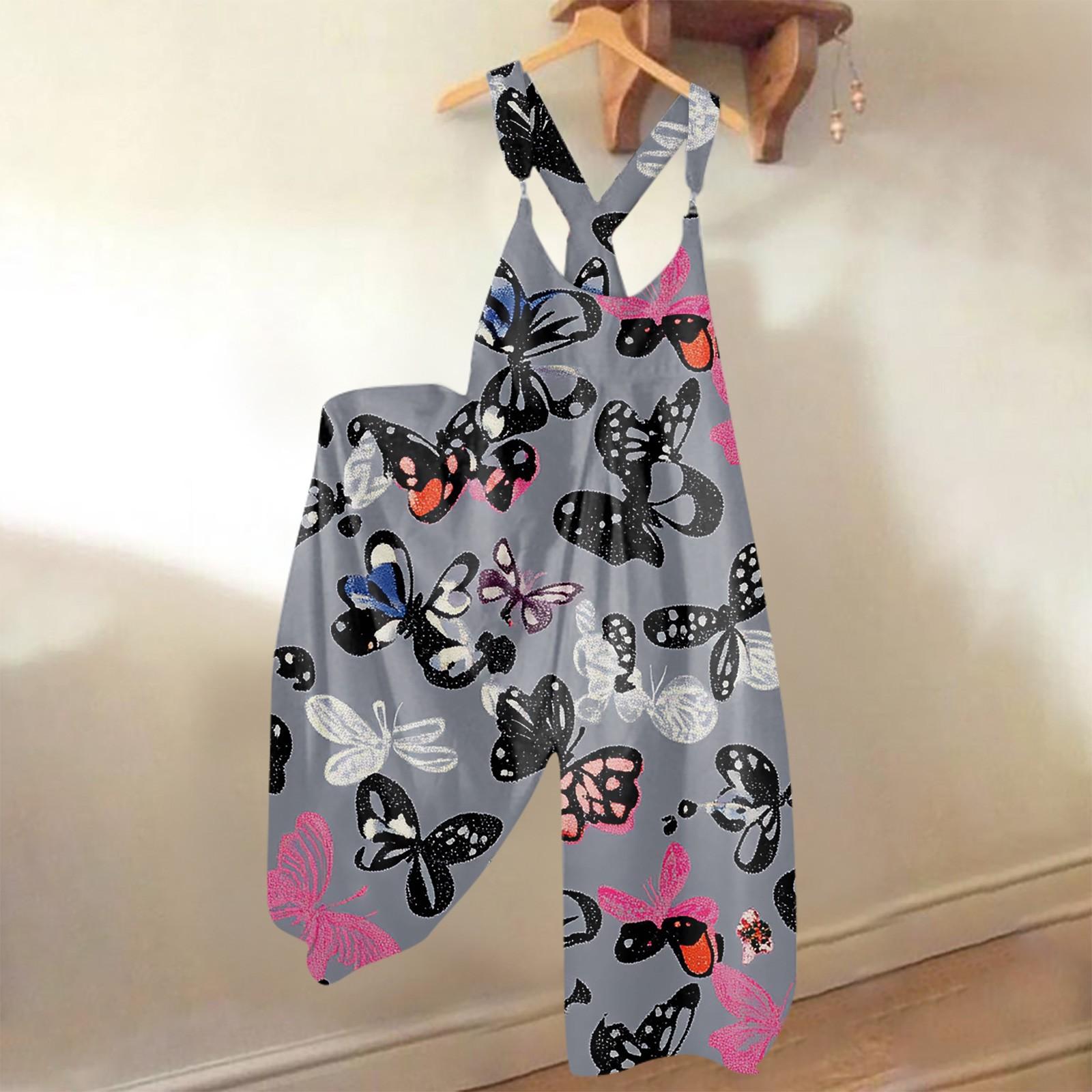 

Широкие комбинезоны для женщин, повседневные свободные комбинезоны без рукавов, ретро-принт, металлические пуговицы, длинные брюки, комбинезон с карманами S