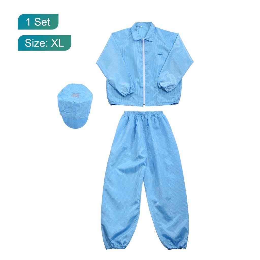 Uxcell ESD Lab Coat, Anti-Static Clothing, Scientific Jacket with Cuffs, Lapel Collar, and Hat, Uniform, Unisex (Blue, XL)