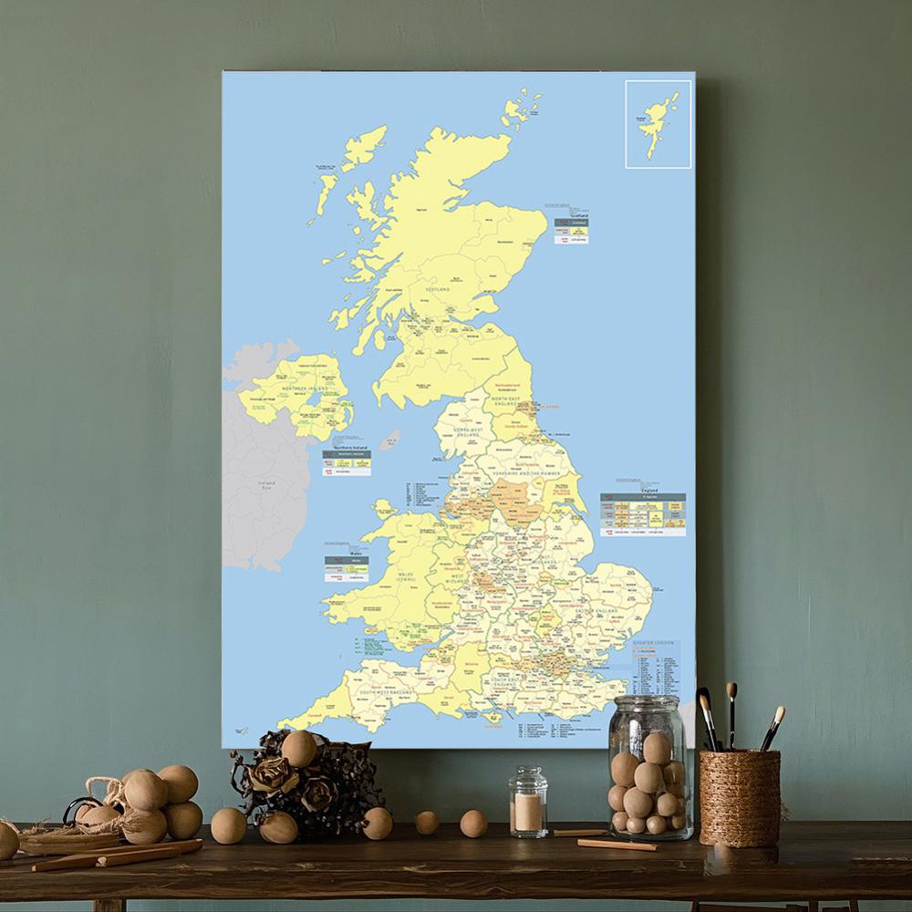 Hartă de perete Hartă a Regatului Unit cu regiuni detaliate Poster de artă imprimat fără ramă pentru decor Cadou de perete Consumabile de călătorie