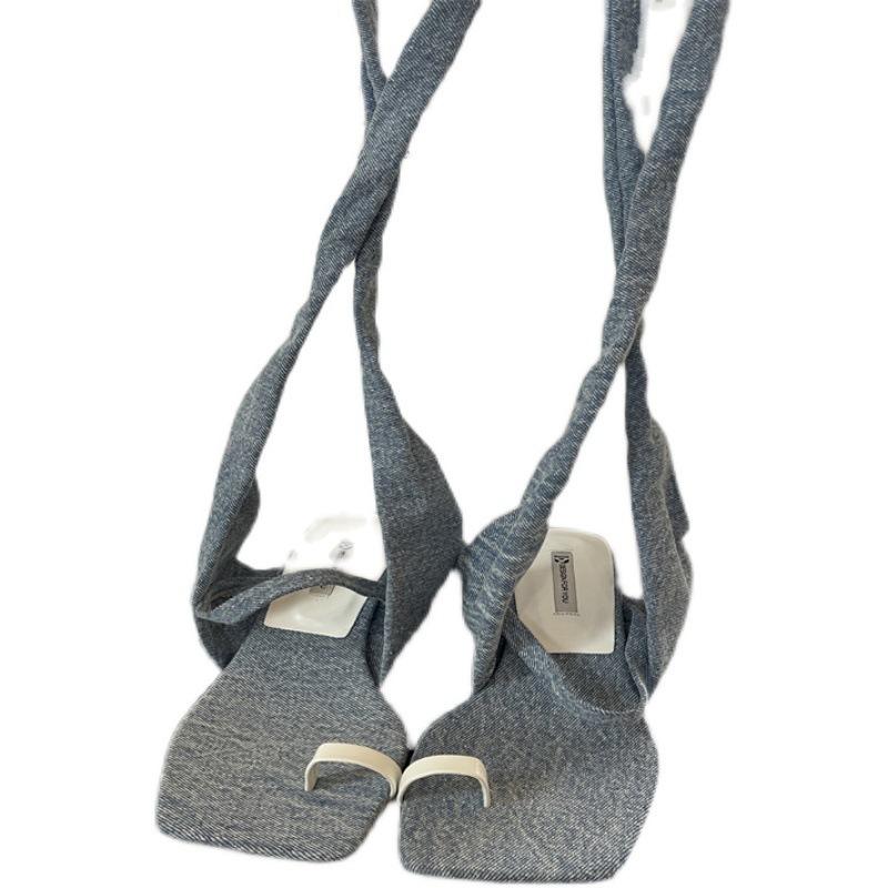 Mezzanin Stiletto Sandalen Damen Sommer hohle Denim Schuhe 2025 Ein-Wort Temperament Kreuzriemen Römerschuhe trendige Damen