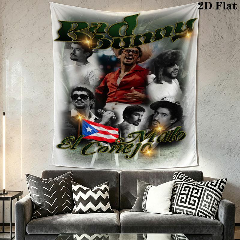 Bad Bunny Flow Wall Hanging Printed Fabric Blanket Decorative Tapestries for Bedroom Living Room Home Decor