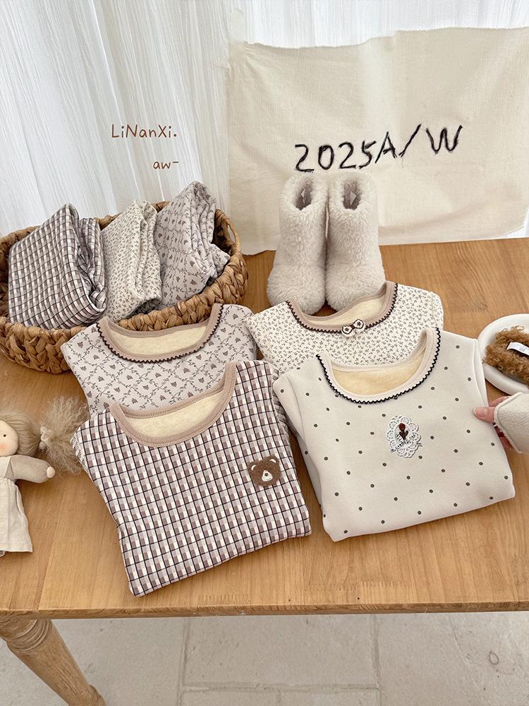 Girls' 2025 Winter Pajama Set: Korean-Style Floral, Fleece-Lined, Comfortable Home Wear