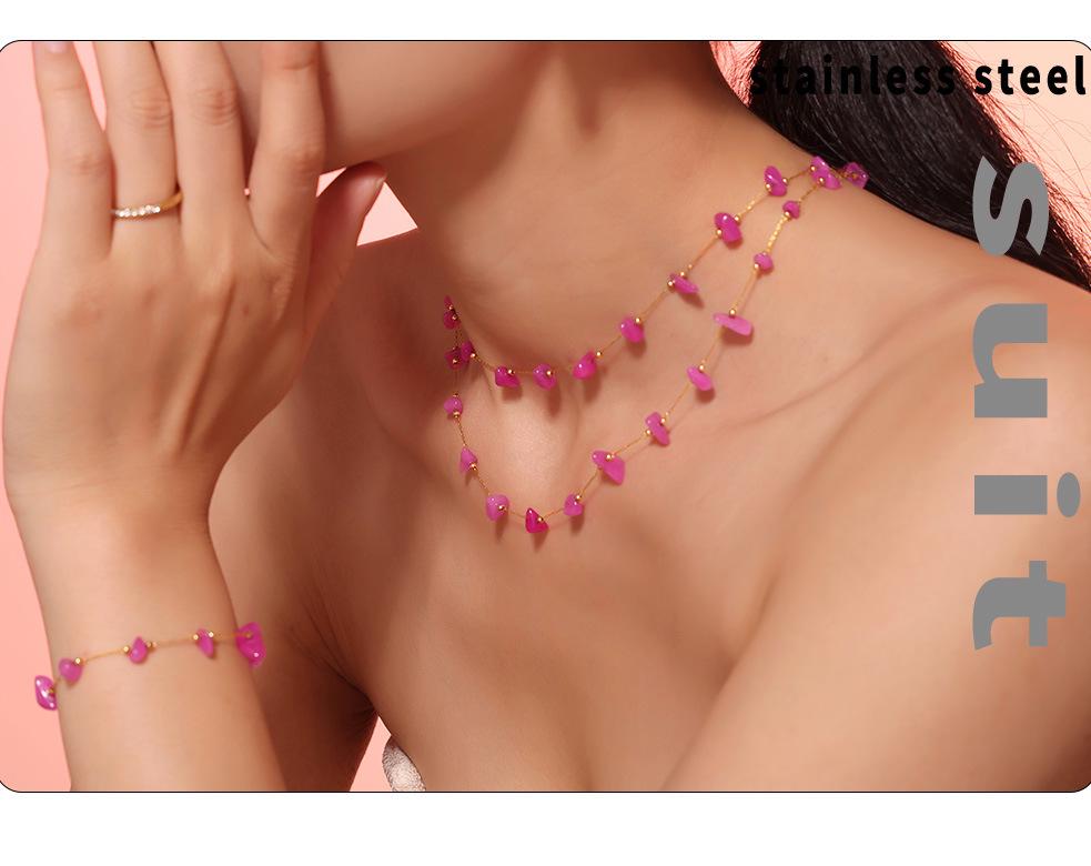 Bohemian Pink Natural Stone Choker & Bracelet Set for Women