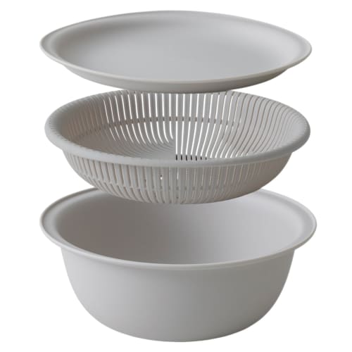 Marna 21cm Colander Bowl (Microwave/Heat-Resistant/Stackable) with Tray, Colander and Bowl Set, Heat-Resistant Bowl, Dishwasher-Safe, Gray, K809GY (Ma