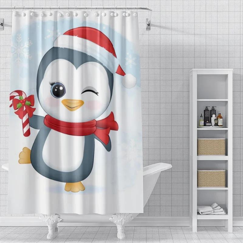 Home Decoration Shower Curtains For Bathroom Waterproof Curtain Fabric Modern Nordic Style Living Room Merry Christmas Winter