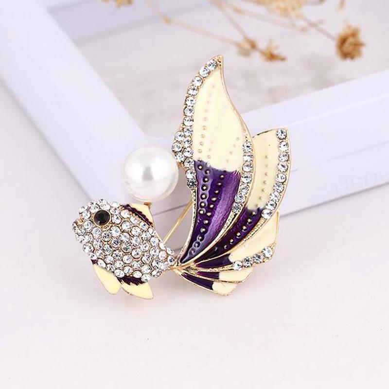 1Pc Crystal Rhinestones Goldfish Brooches Women Brooch Pin Clothes Accessories
