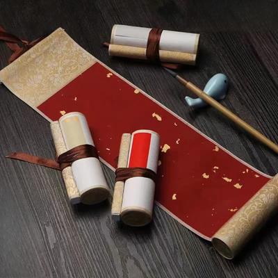 Mini Hanging Scroll Rice Paper Scroll Batik Gilded Blank Mounting Hanging Scroll Brush Calligraphy 10x39cm Decorative Pendants
