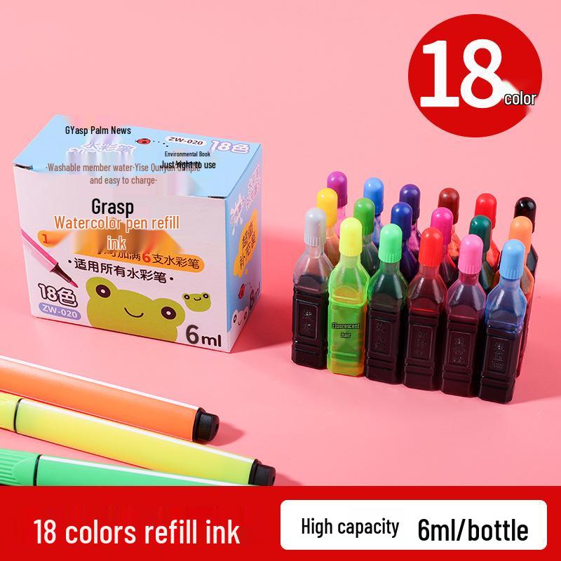 Washable Watercolor Pen Ink Refill Cartridges: 12, 18, 24, 36 Colors for Children's Airbrush Coloring