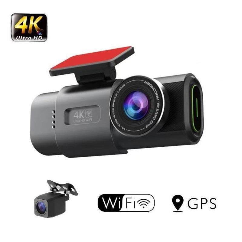 HD Dobbeltlinse Dashcam, 4K Ultra vidvinkel Natkamera, WiFi Dobbeltoptagelse For og Bag, og GPS-optager til Køretøjet
