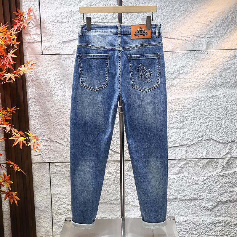 Frühlings Einfache und Vielseitige Stretch-Denim-Hose Blau Herren 9-Punkt-Jeans