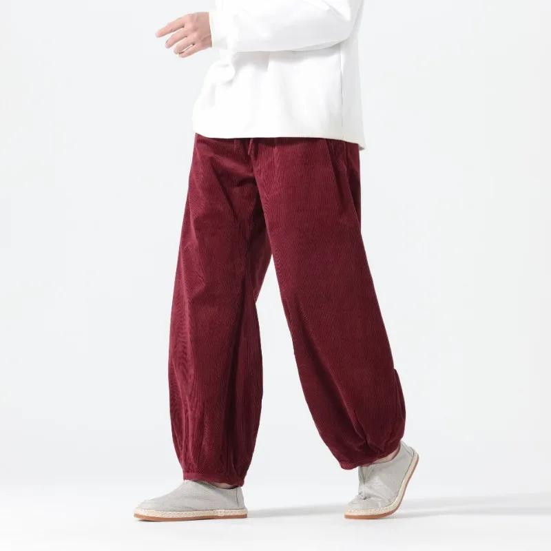 

Trousers for Men Retro Trendy Corduroy Casual Large Size Banana Pants Autumn and Winter New Chinese Style Harem Scimitar 5XL бордовий