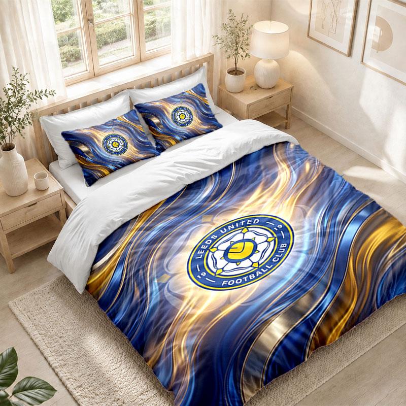 Bedding Set 1 Duvet Cover 2 Pillowcases Leeds United Football Print Bedroom Home Decoration