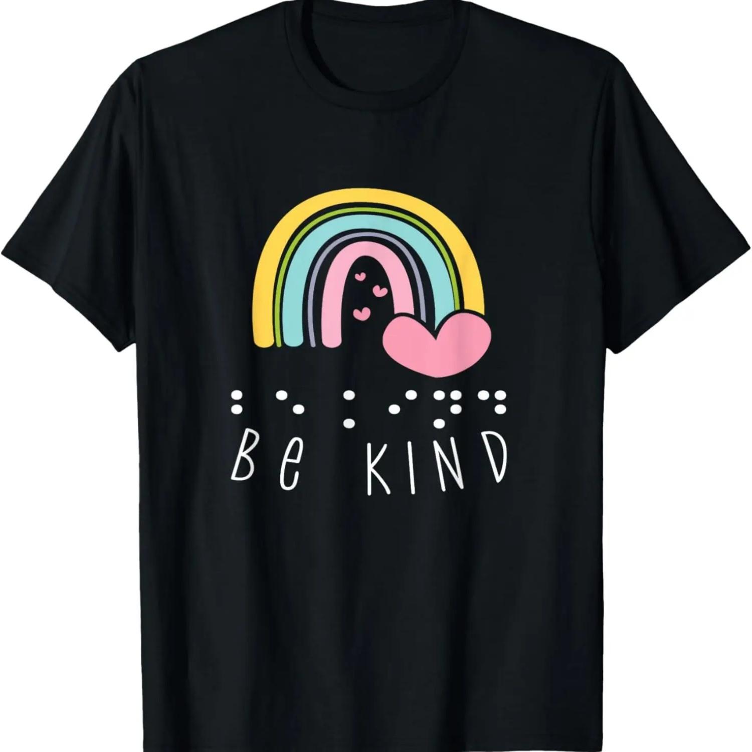 Be Kind In Braille Rainbow And Hearts Encouraging Inspiring T-Shirt S чёрный