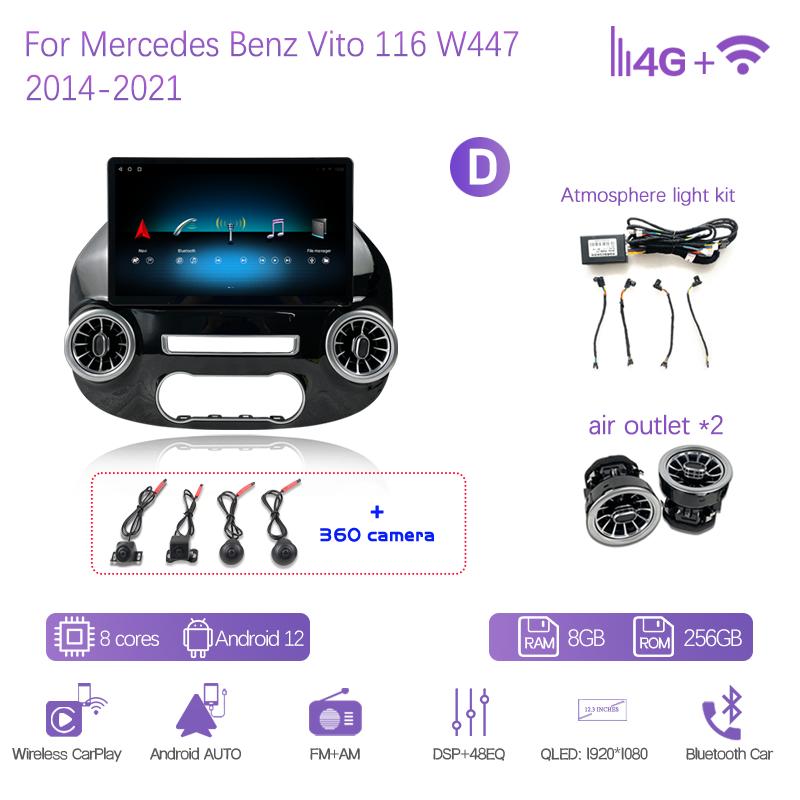 13.9Inch For Mercedes Benz Vito W447 2014-2025 Car Multimedia Player GPS Navigation Radio Android12 8+256G CarPlay 4G 360Camera