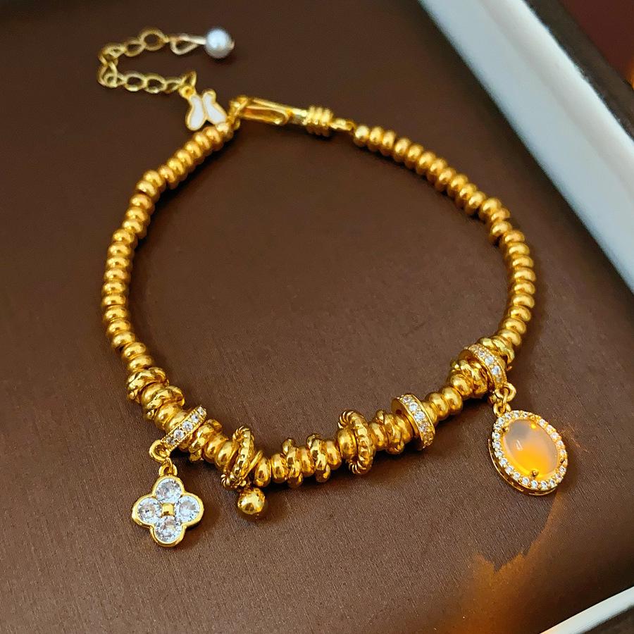 Zirkonharz Glücksklee Perle Oval Schnalle Armband Leichter Luxus High-End Schmuck Damen