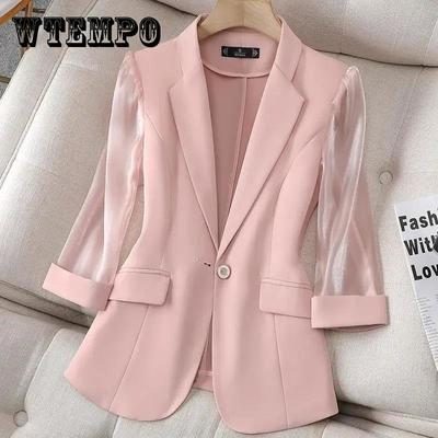 Pembe Blazer Üç Çeyrek Kol İnce Takım Elbise Ceket Kadın Günlük Takım Elbise