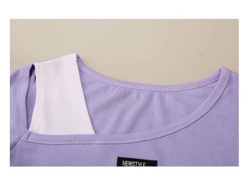 2023 European Style Slim Fit Off-Shoulder Hollow-Out Irregular Hem Color Block T-Shirt