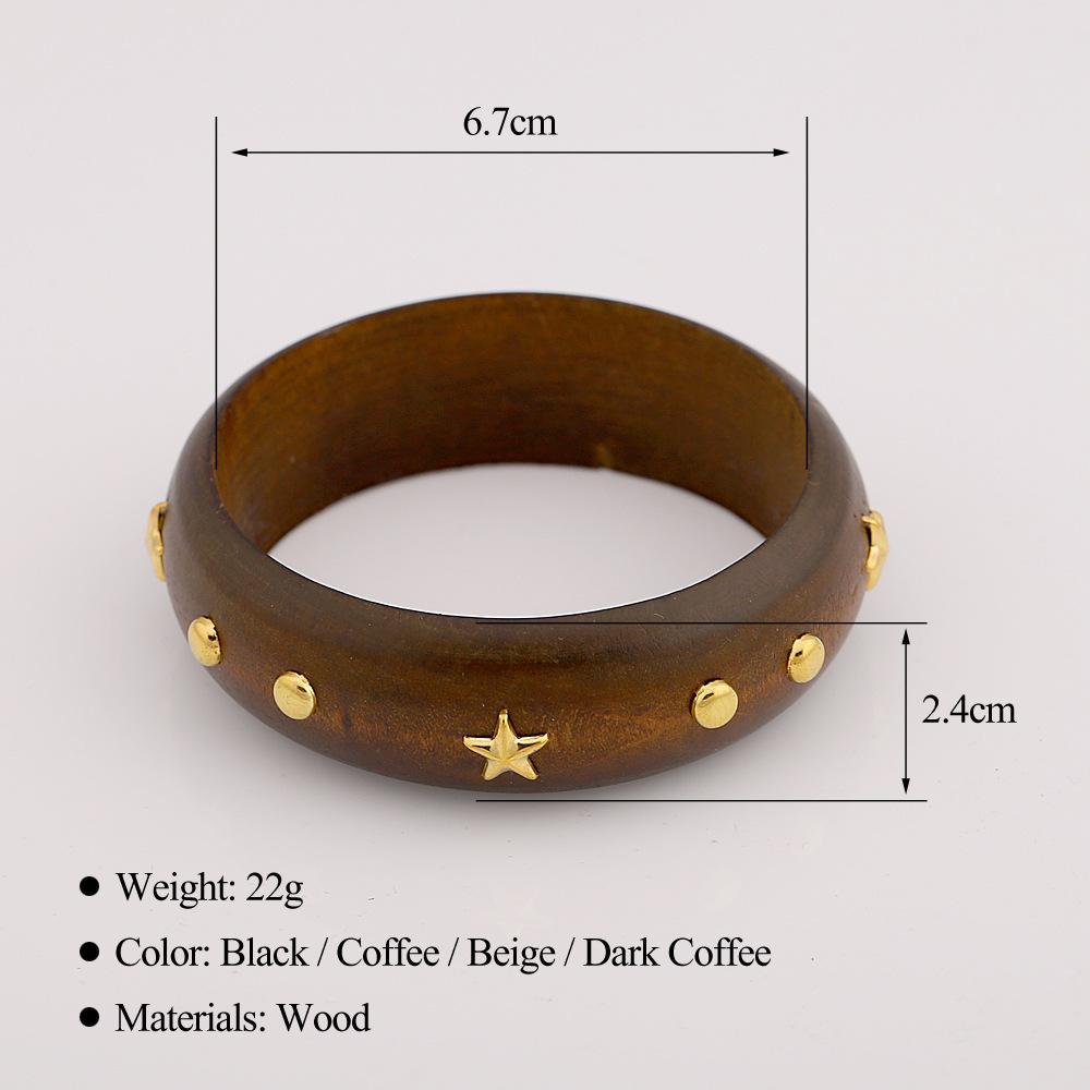 DIEZI Punk Fashion 4 Colors Round Wood Bangles Fashion Vintage Hip Hop Geometric Star Wide Bangle Bracelet For Women Men Jewelry