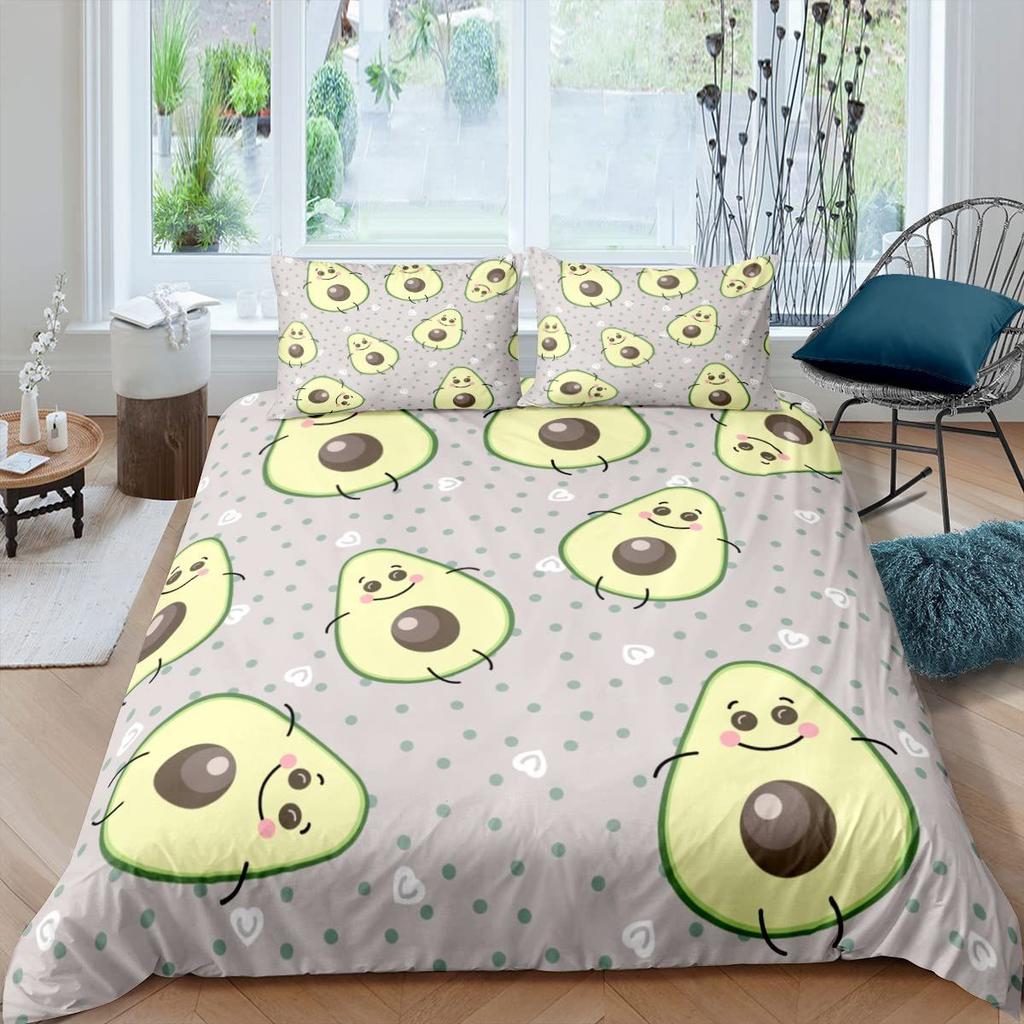 Cartoon Avocado Duvet Cover Three-Piece Set Funny Pattern Bedding Set With Pillowcase