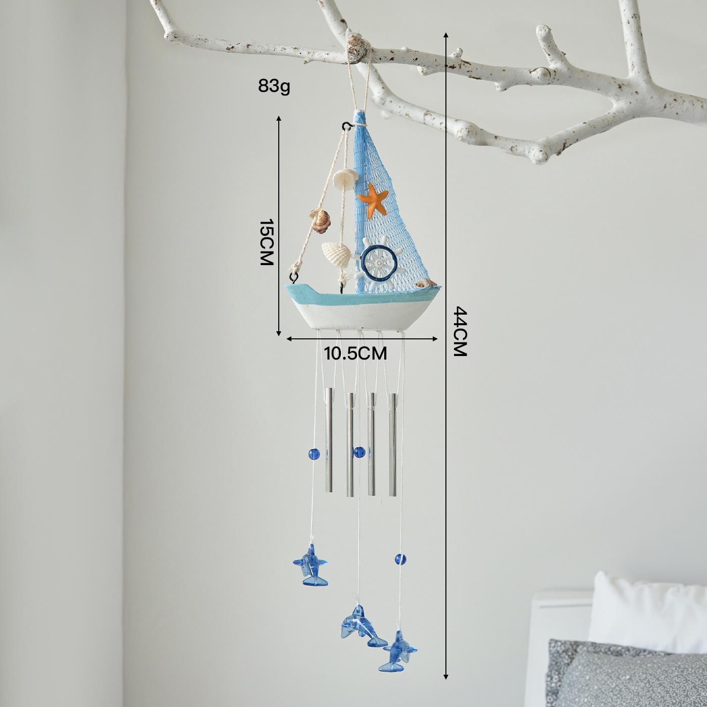

Mediterranean Wooden Sailboat Wind Chime Pendant Decoration Theme Ocean Hanging Ornament Beach Home Courtyard Decoration