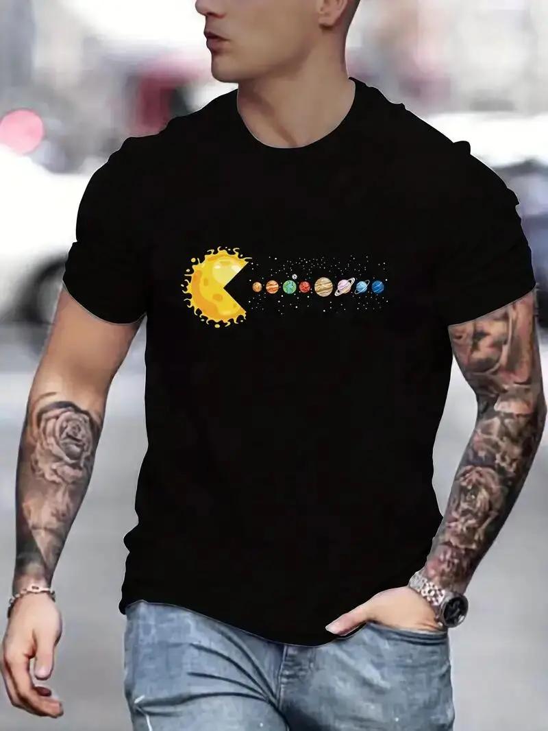 

Solar System Planets Print Tees For Men, Casual Quick Drying Breathable T-Shirt, Short Sleeve T-shirt For Running Training S