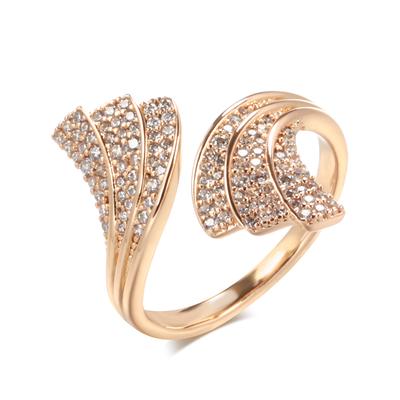 Neuer Roségold Metall Offener Ring für Damen Mikrowachseinsatz Natürlicher Zirkonring Moderner Party Mode Schmuck