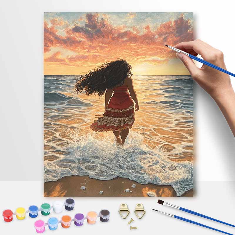 Disney Moana princess ocean sunset oil painting art set handmade diy gift home decoration 20x30cm