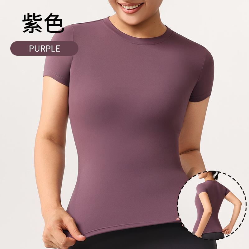 Seamless nude yoga clothes, short-sleeved sports tops, women's T-shirts, outdoor tennis clothes, breathable elastic quick-drying fitness clothes