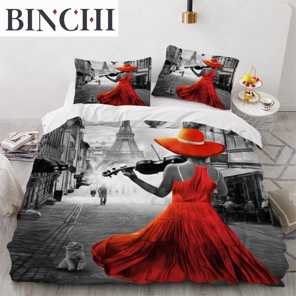 Povlak na přikrývku Eiffelova věž Paříž Francie Povlečení Retro Červený povlak na přikrývku na nákladní auto Budova města Automobil Polyesterový povlak na přikrývku
