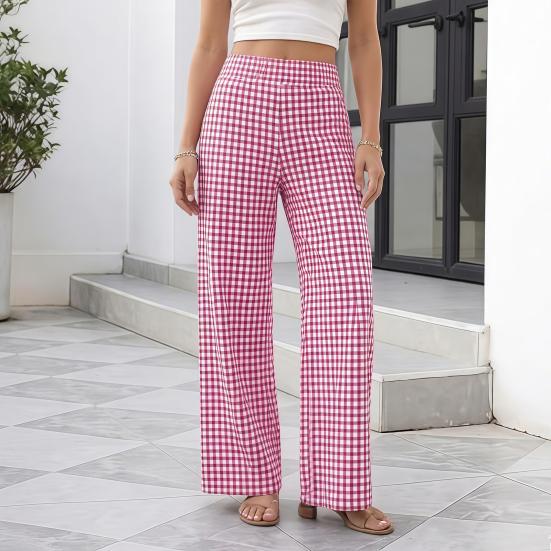 Women Wide Leg Pants Striped Pants, Summer Elastic Waist Casual Soft Lounge Trousers, Breathable Loose Fit Palazzo with Pockets