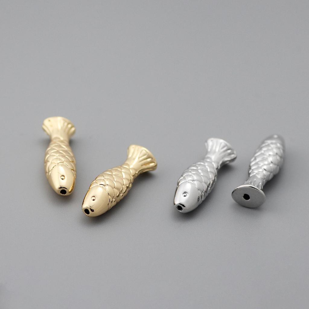 Copper Gold-Plated Retro Fish-Shaped Perforated Beads for DIY Bracelets & Necklaces