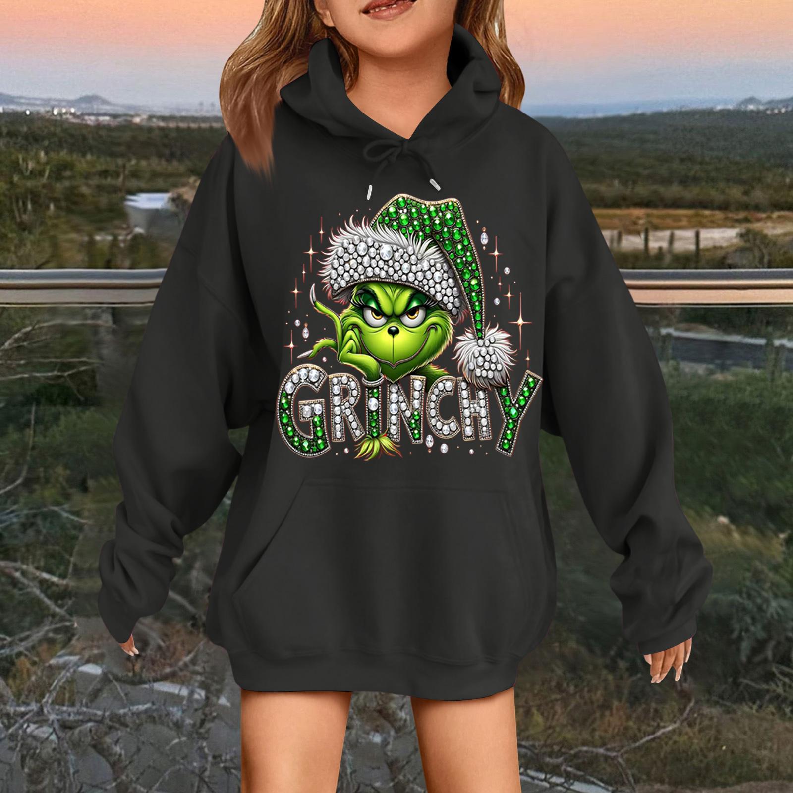 

Детская модная повседневная толстовка с капюшоном свободного кроя с длинными рукавами и рождественским принтом 160 чёрный