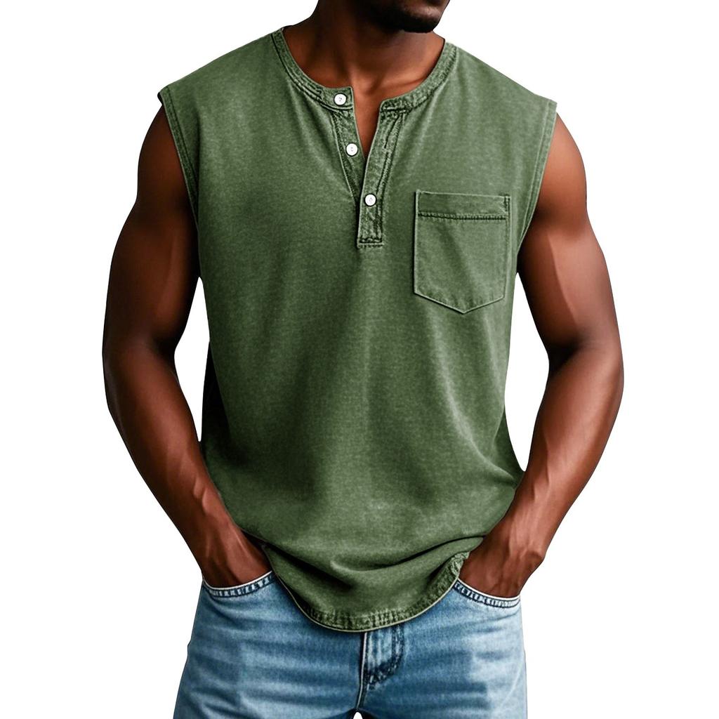 Men's Summer Solid Color Pocket Sports Buttons Vest Men's Sports Casual Vest