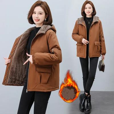 Damen Herbst Winter Kapuzen-Reißverschlussjacken Dick Warm Lässig Oberbekleidung Parker Kleidung