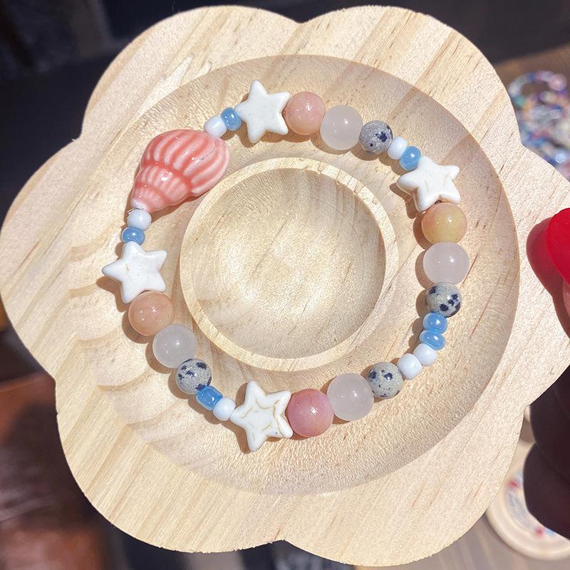 

Милый браслет в форме звезды из керамики с бусинами, эластичный браслет из дофамина, мультяшный браслет для женщин, ювелирные изделия, подарки розовый