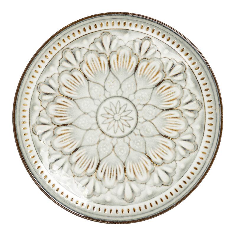 Ceramic Plate, Exquisite Pattern Plate, Household Round Plate, Characteristic Relief Plate, Vegetable Plate, Western Food Plate, Dessert Plate.