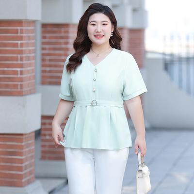 Women's Summer Large-sized Short-sleeved Top Thin Breathable Comfortable and Drape Casual Shirt