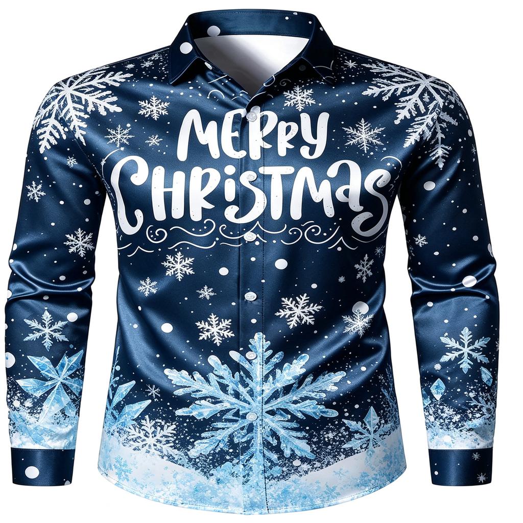 Men Merry Christmas Shirt 3D Santa Claus Print Long Sleeve Button Down Shirts Men Xmas Holiday Party Casual Tops